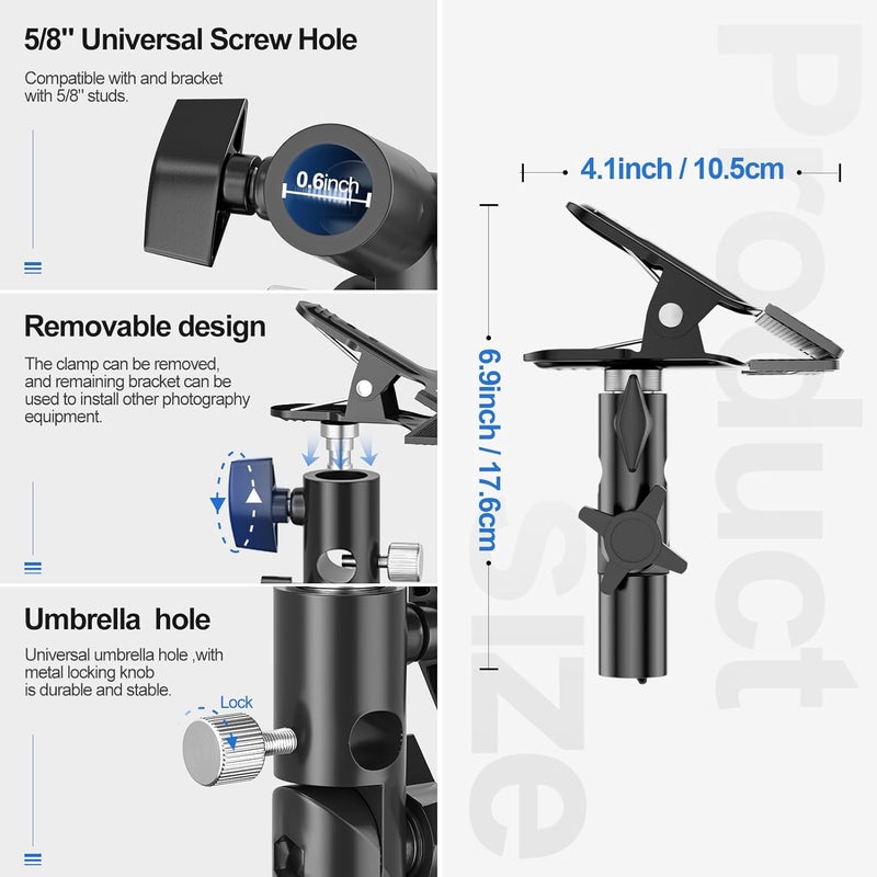 EMART Photography Reflector Holder, Photo Video Studio 5/8" Heavy Duty Metal Clamp Attachment, Light Stand Clip Mount with Umbrella Hole for Backdrop, Diffuser, Lighting - Image 3